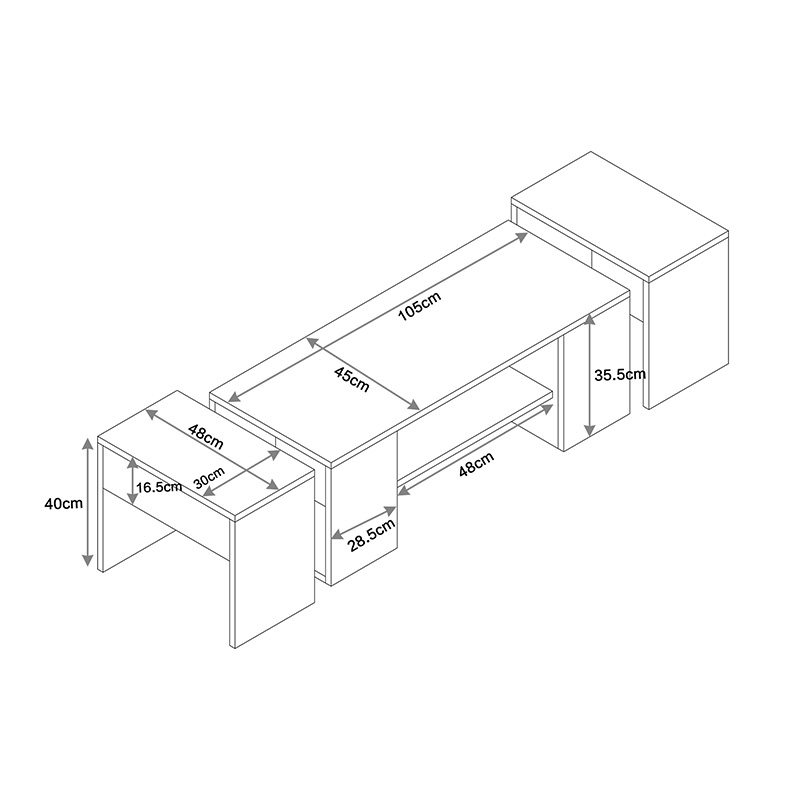 Τραπέζι σαλονιού Morfi pakoworld πολυμορφικό 3τεμ σε oak-μπεζ μαρμάρου απόχρωση 105x45x37εκ