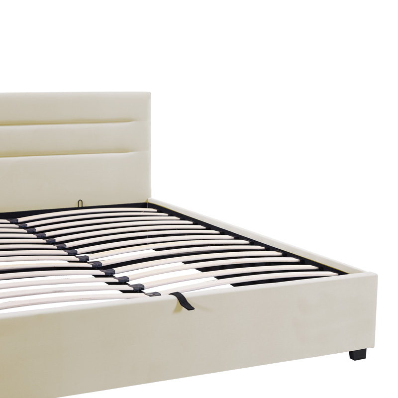 Κρεβάτι Molito pakoworld βελούδο σε εκρού απόχρωση με αποθηκευτικό χώρο150x200εκ