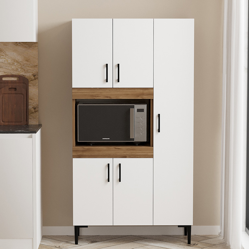 Ντουλάπα κουζίνας Defne pakoworld χρώμα λευκό-καρυδί  89x37.5x160εκ