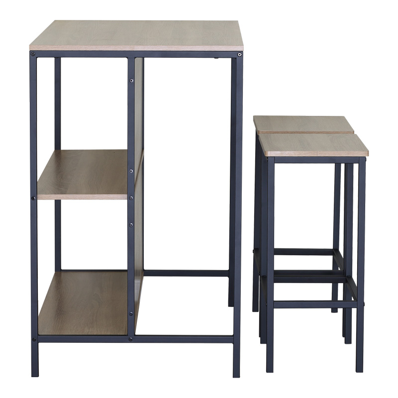 Σετ τραπέζι μπαρ Bailon pakoworld με ράφια σε oak απόχρωση με μαύρο μέταλλο 100x60x95εκ