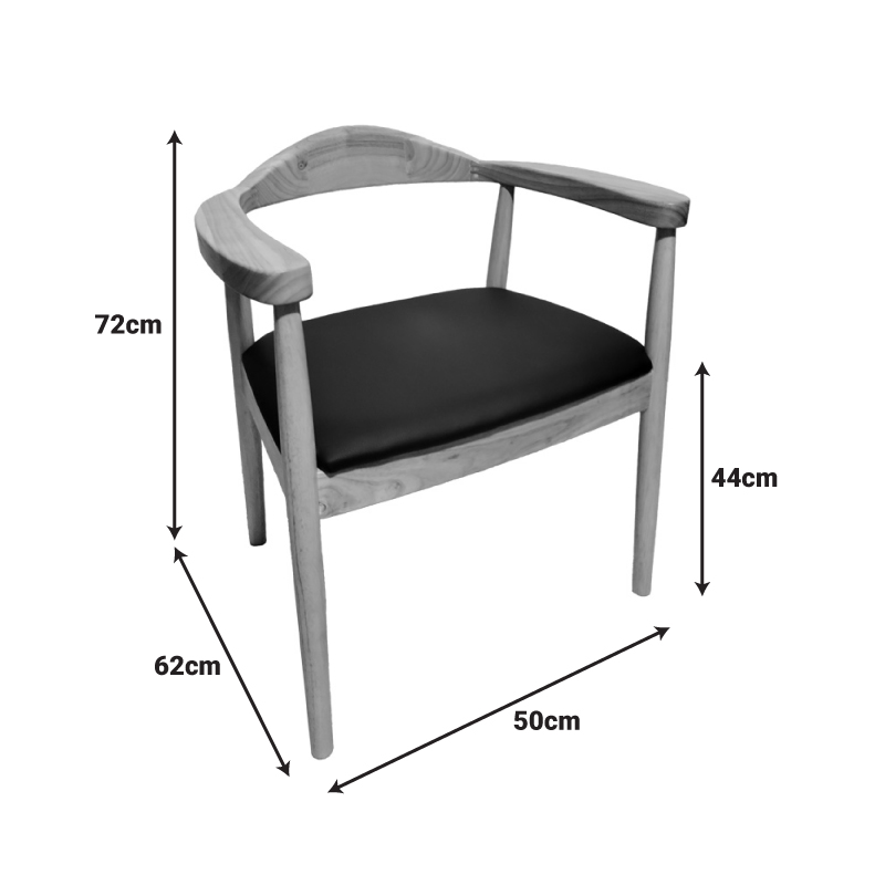 Πολυθρόνα Joube pakoworld rubberwood σε φυσική απόχρωση με μαύρο pu μαξιλάρι 50x62x72εκ