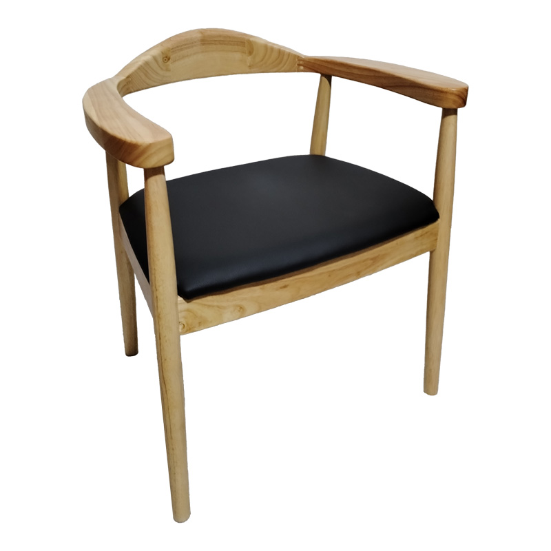 Πολυθρόνα Joube pakoworld rubberwood σε φυσική απόχρωση με μαύρο pu μαξιλάρι 50x62x72εκ