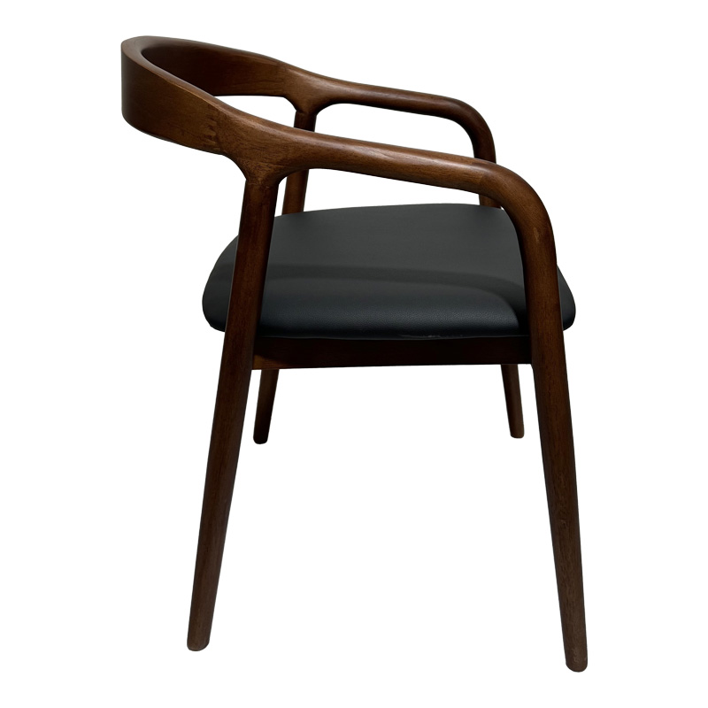 Πολυθρόνα Hogie pakoworld rubberwood σε καφέ απόχρωση με μαύρο pu μαξιλάρι 61x60x76εκ