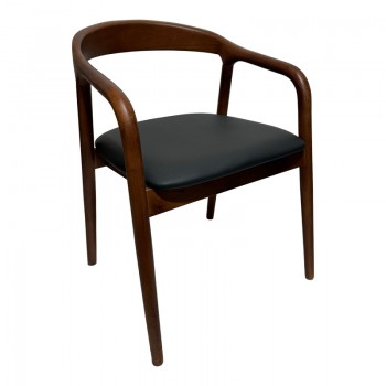 Πολυθρόνα Hogie pakoworld rubberwood σε καφέ απόχρωση με μαύρο pu μαξιλάρι 61x60x76εκ