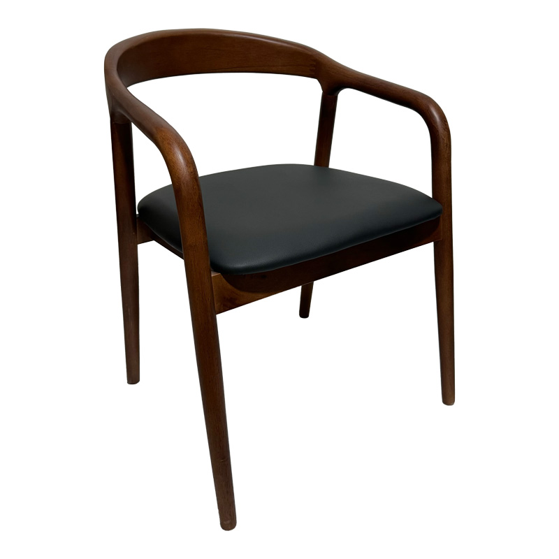 Πολυθρόνα Hogie pakoworld rubberwood σε καφέ απόχρωση με μαύρο pu μαξιλάρι 61x60x76εκ