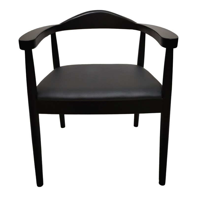 Πολυθρόνα Joube pakoworld rubberwood σε μαύρη απόχρωση με μαύρο pu μαξιλάρι 50x62x72εκ