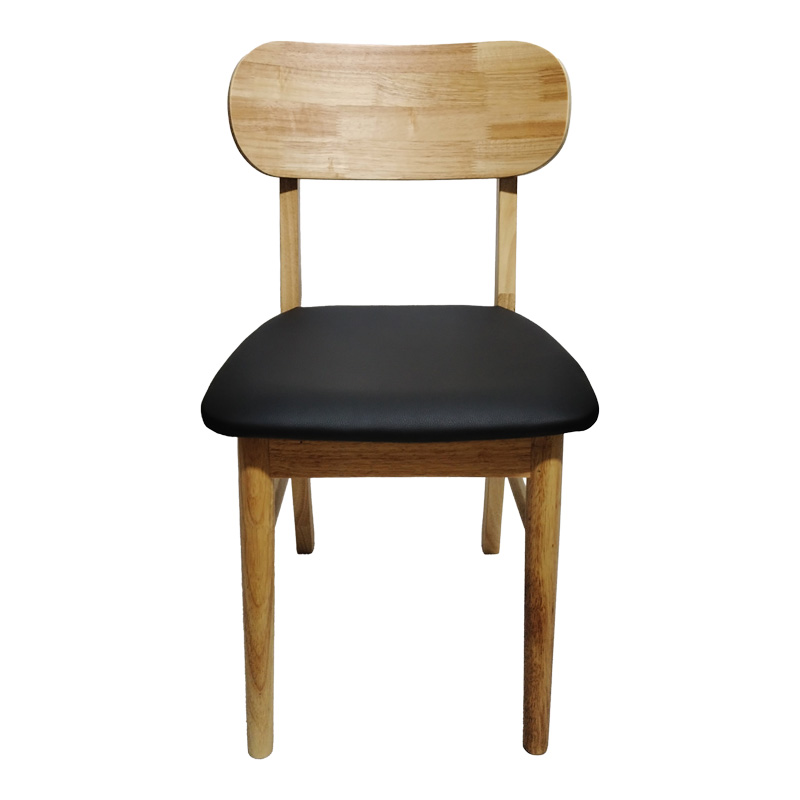 Καρέκλα Bedona pakoworld rubberwood σε φυσική απόχρωση με μαύρο pu μαξιλάρι 47x46x80εκ