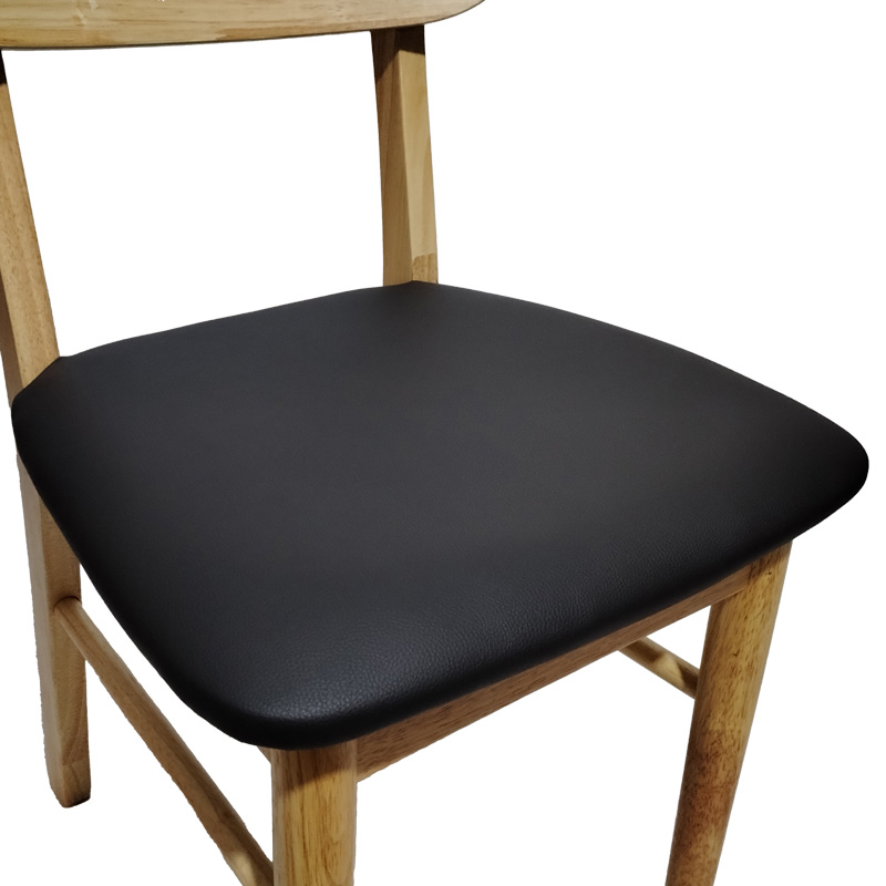 Καρέκλα Bedona pakoworld rubberwood σε φυσική απόχρωση με μαύρο pu μαξιλάρι 47x46x80εκ