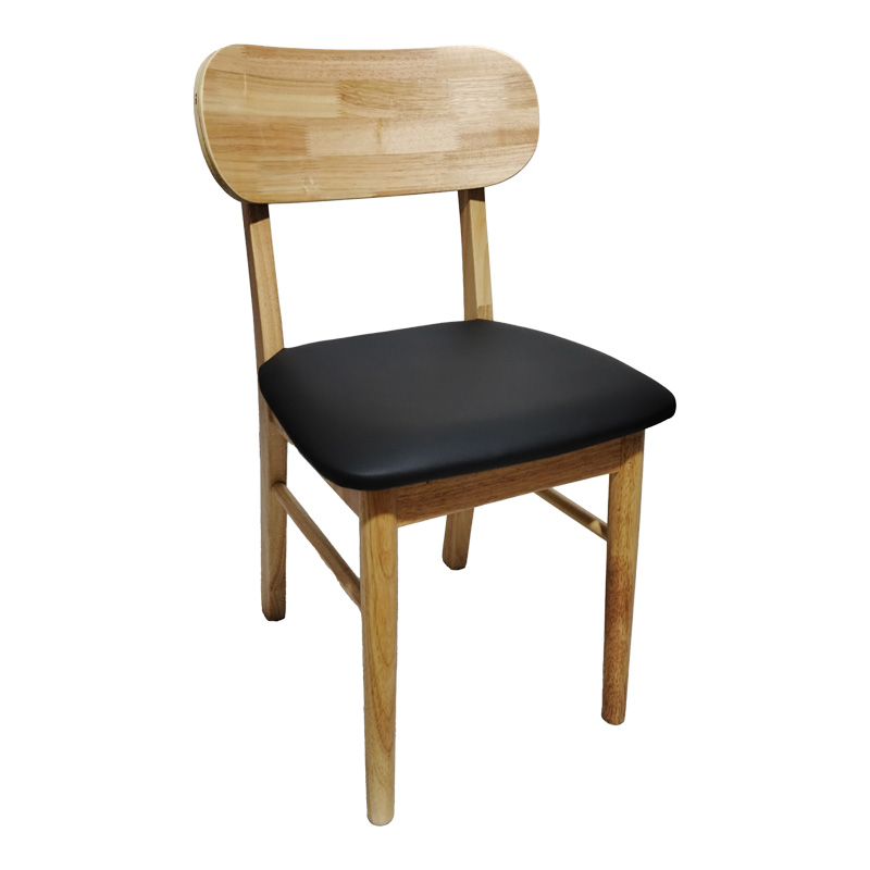 Καρέκλα Bedona pakoworld rubberwood σε φυσική απόχρωση με μαύρο pu μαξιλάρι 47x46x80εκ