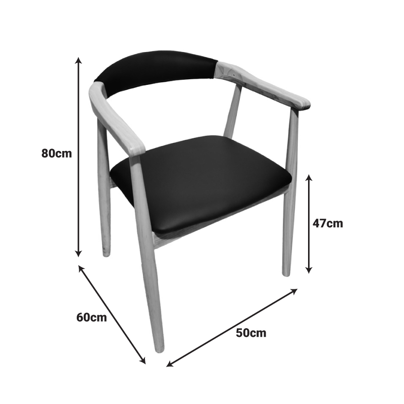 Πολυθρόνα Sandi pakoworld rubberwood σε φυσική απόχρωση με μαύρο pu μαξιλάρι 50x60x80εκ
