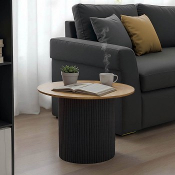 Τραπέζι σαλονιού Dovel pakoworld mdf σε sonoma-μαυρη απόχρωση Φ70x40εκ