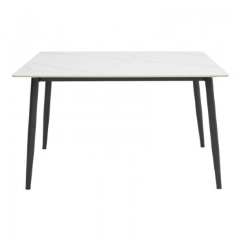 Τραπέζι Gustas Ι pakoworld λευκό μαρμάρου sintered stone-μαύρο μέταλλο 120x80x76εκ