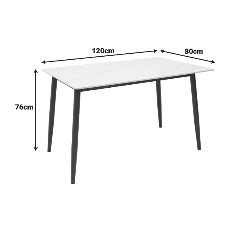 Τραπέζι Gustas Ι pakoworld λευκό μαρμάρου sintered stone-μαύρο μέταλλο 120x80x76εκ