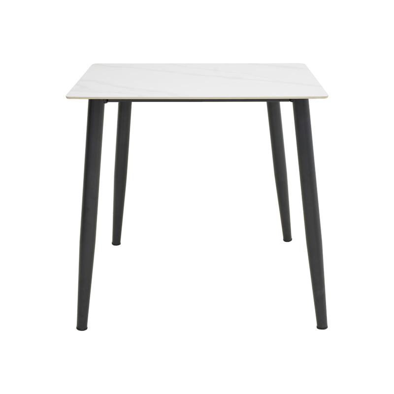 Τραπέζι Gustas Ι pakoworld λευκό μαρμάρου sintered stone-μαύρο μέταλλο 80x80x76εκ