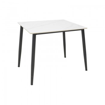 Τραπέζι Gustas Ι pakoworld λευκό μαρμάρου sintered stone-μαύρο μέταλλο 80x80x76εκ