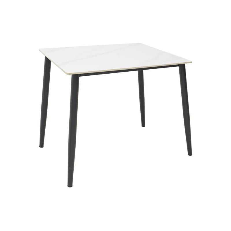 Τραπέζι Gustas Ι pakoworld λευκό μαρμάρου sintered stone-μαύρο μέταλλο 80x80x76εκ