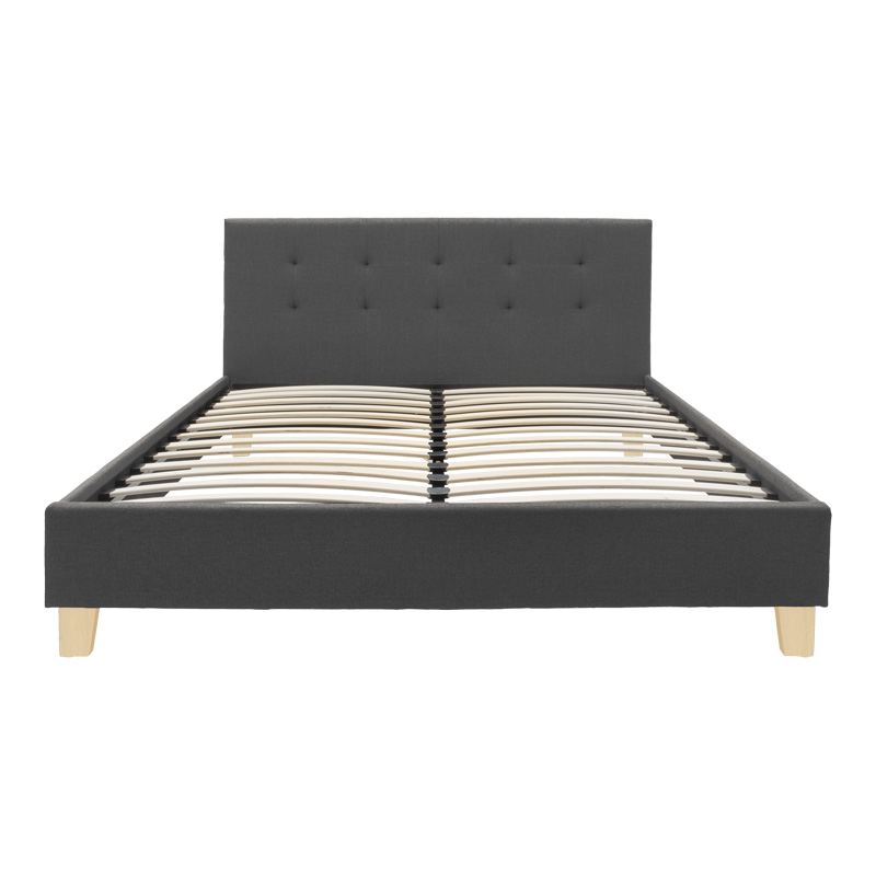 Κρεβάτι Mago pakoworld ύφασμα σε ανθρακί απόχρωση με ξύλινο πόδι 160x200εκ