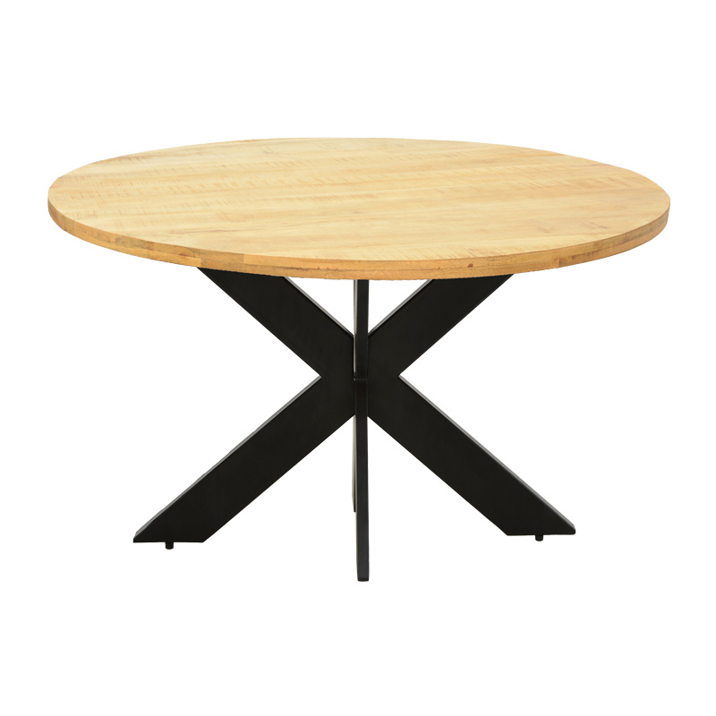 Τραπέζι Royalty I pakoworld μασίφ ξύλο mango 4εκ σε φυσική απόχρωση-πόδι μεταλλικό μαύρο Φ130x77εκ