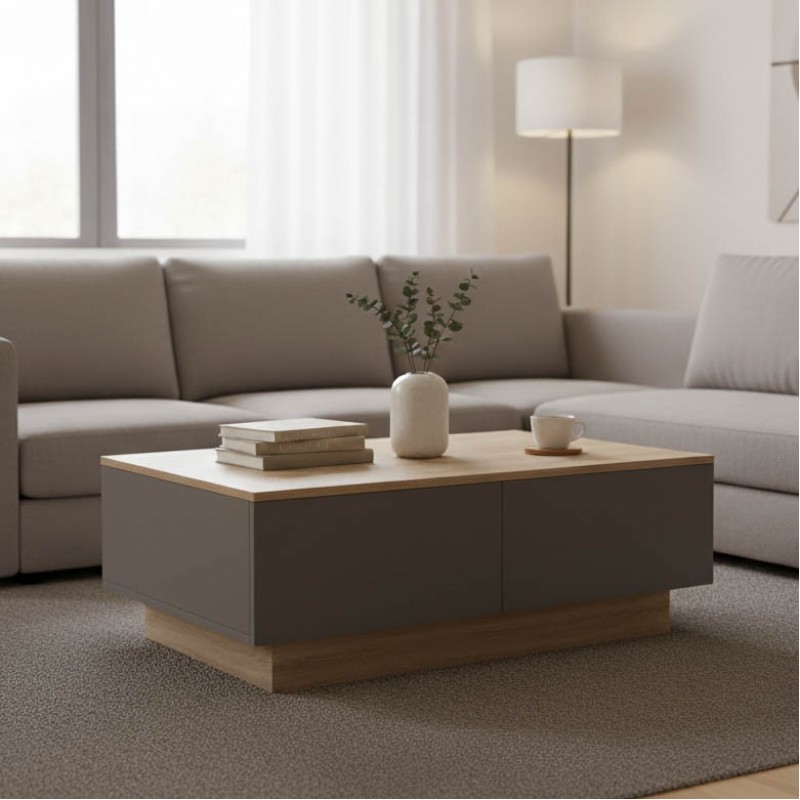 Τραπέζι σαλονιού Winey pakoworld σε sonoma-ανθρακί απόχρωση 90x60x31.5εκ