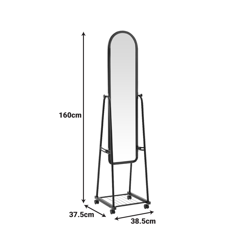 Καθρέπτης τροχήλατος Lomna pakoworld pp-μεταλλικός με ράφι σε λευκή απόχρωση 38.5x37.5x160εκ