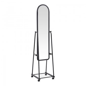 Καθρέπτης τροχήλατος Lomna pakoworld pp-μεταλλικός με ράφι σε μαύρη απόχρωση 38.5x37.5x160εκ