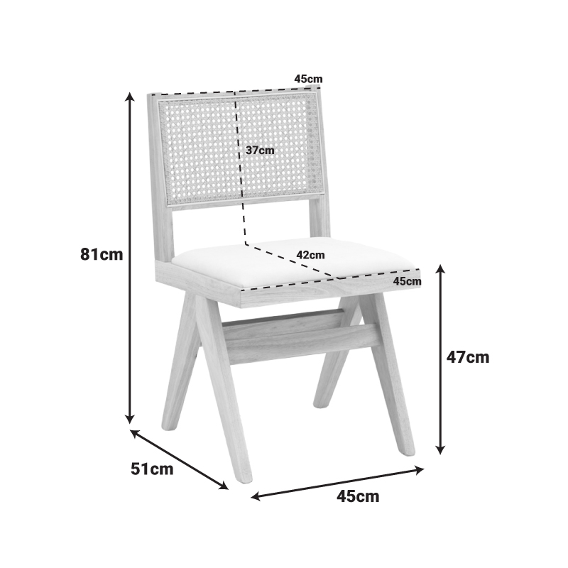 Καρέκλα Winslow pakoworld rubberwood σε φυσική απόχρωση-ύφασμα λευκό 46x58x80εκ