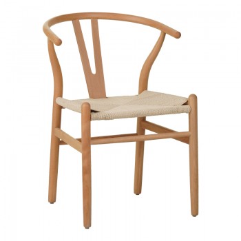 Καρέκλα Wishbone pakoworld rubberwood-σχοινί σε φυσική απόχρωση 53.5x57x74εκ