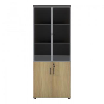 Ντουλάπα γραφείου επαγγελματική με γυάλινες πόρτες Lotus pakoworld σε φυσική-ανθρακί απόχρωση 80x40x200εκ