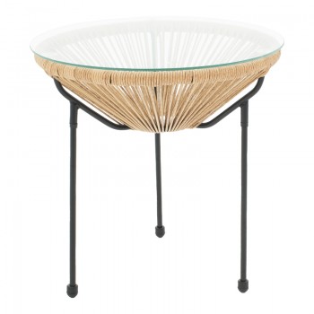 Τραπέζι Acapulco pakoworld μεταλλο σε μαύρη-pe rattan σε φυσική απόχρωση Φ50x52εκ