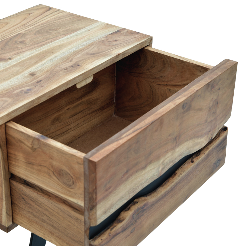 Κομοδίνο Imena pakoworld μασίφ ξύλο Acacia σε φυσικό απόχρωση με μαύρα μεταλλικά πόδια 45x35x56εκ