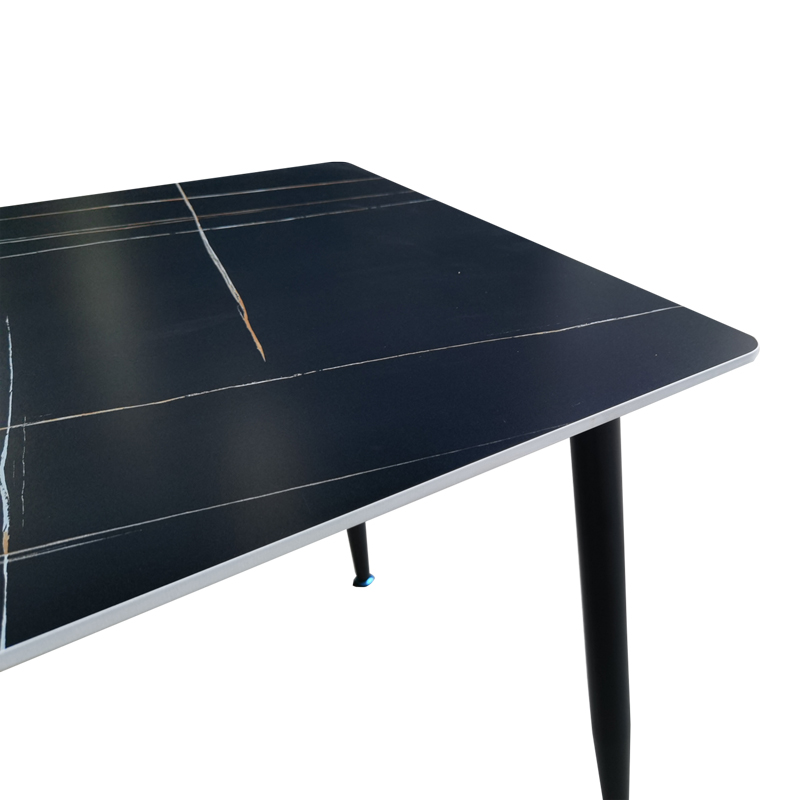 Τραπέζι Pembe pakoworld sintered stone μαύρη όψη μαρμάρου με μαύρα μεταλλικά πόδια 120x70x75εκ