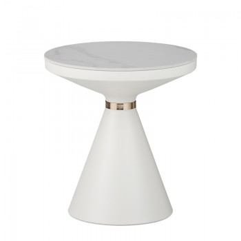 Βοηθητικό τραπέζι Coozlin Inart sintered stone σε απόχρωση λευκό μαρμάρου με λευκό-χρυσό μέταλλο Φ50x50εκ