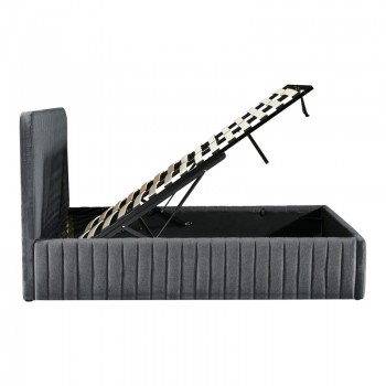 Κρεβάτι διπλό Zilin pakoworld ύφασμα ανθρακί με αποθηκευτικό χώρο 160x200εκ