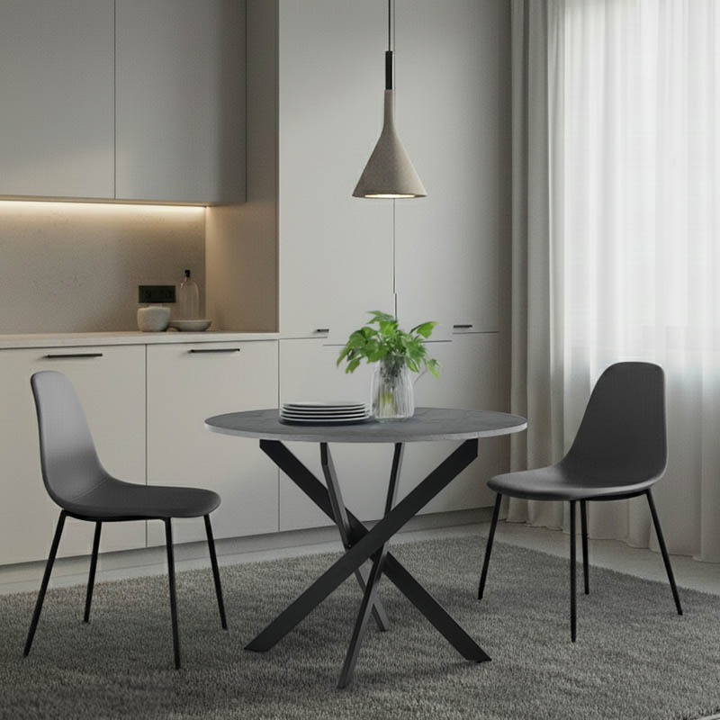 Τραπέζι Dammero pakoworld mdf σε ανθρακί απόχρωση με πόδι μαύρο μέταλλο Φ100x75εκ