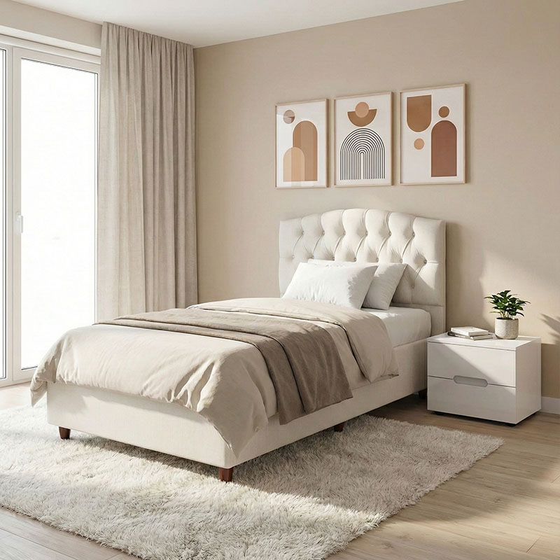 Κρεβάτι Lanse pakoworld μονό με αποθηκευτικό χώρο κρεμ 120x200εκ