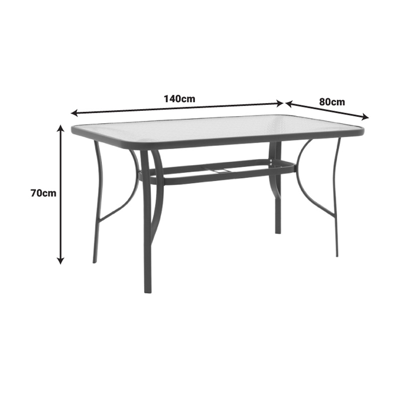 Tραπεζαρία Calan-Ensure pakoworld σετ 7τεμ σκούρο ανθρακί μέταλλο και textilene ανθρακί 140x80x70εκ