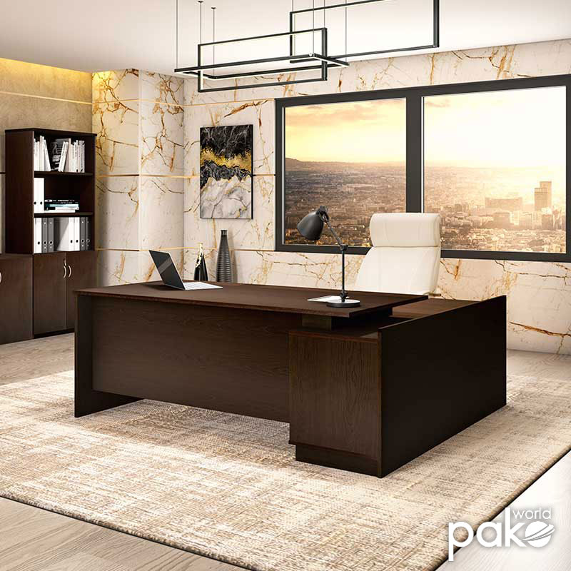 Γραφείο εργασίας επαγγελματικό Amazon pakoworld αριστερή γωνία χρώμα καρυδί 180x160x76εκ