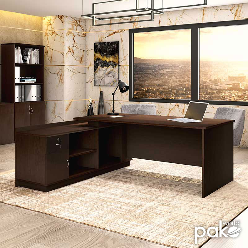 Γραφείο εργασίας επαγγελματικό Amazon pakoworld αριστερή γωνία χρώμα καρυδί 180x160x76εκ