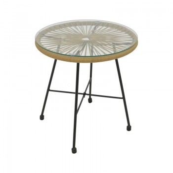 Τραπέζι Acapulco pakoworld μαύρο μέταλλο - pe rattan σε φυσική απόχρωση Φ50x50εκ