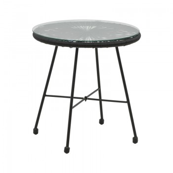 Τραπέζι Acapulco pakoworld μαύρο μέταλλο - pe rattan σε μαύρη απόχρωση Φ50x50εκ