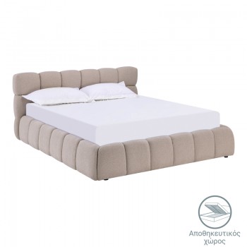 Κρεβάτι Jeby pakoworld ύφασμα σε μπεζ απόχρωση με αποθηκευτικό χώρο 160x200εκ