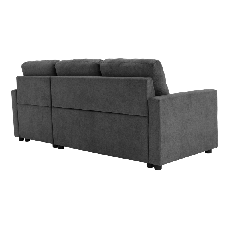 Γωνιακός αναστρέψιμος καναπές κρεβάτι Napora pakoworld με αποθηκευτικό χώρο ανθρακί ύφασμα 214x83/138x90εκ