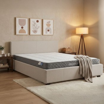 Κρεβάτι με στρώμα και αποθηκευτικό χώρο Norse-Dreamer pakoworld ύφασμα εκρού 160x200εκ