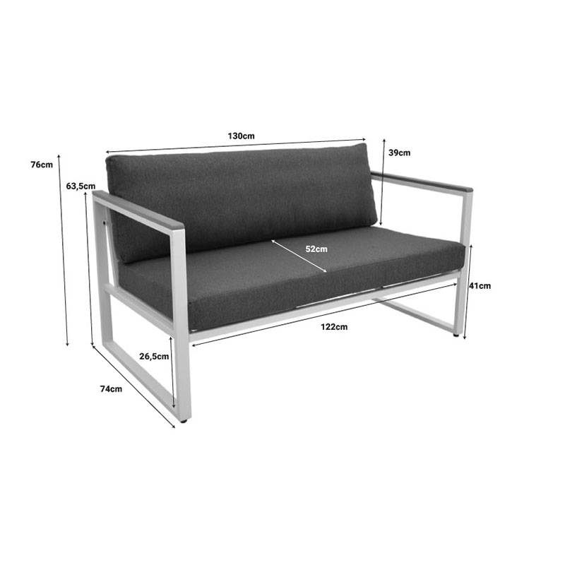 Καναπές διθέσιος Aurelio pakoworld μεταλλικός σε λευκή -μαξιλάρια σε ανθρακί απόχρωση 130x74x63εκ