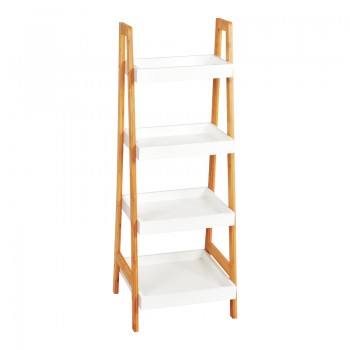 Ραφιέρα δαπέδου Leby pakoworld μπαμπού-mdf σε λευκή-φυσική απόχρωση 35x34x98εκ