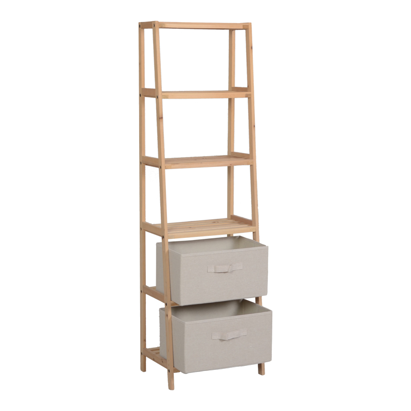 Ραφιέρα δαπέδου με συρτάρια Wolen pakoworld ξύλο ελάτου-ύφασμα σε φυσική-μπεζ απόχρωση 42x27.5x139εκ