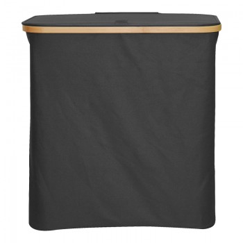 Καλάθι απλύτων Lodge pakoworld μπαμπού-ύφασμα σε γκρι απόχρωση 54x33x60εκ