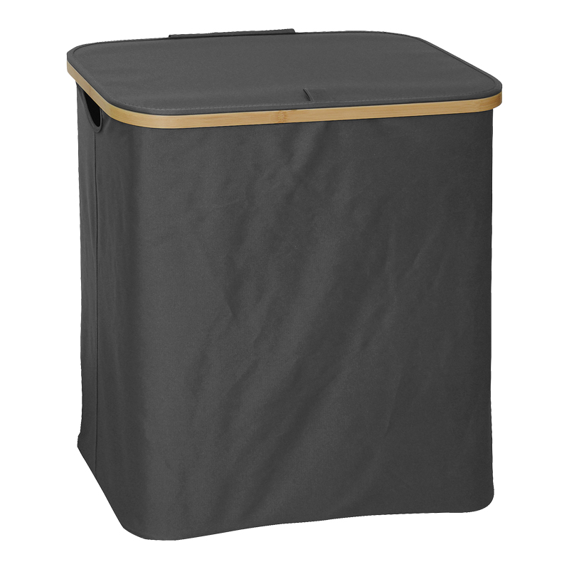 Καλάθι απλύτων Lodge pakoworld μπαμπού-ύφασμα σε γκρι απόχρωση 54x33x60εκ