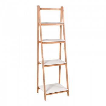 Ραφιέρα δαπέδου Benwen pakoworld πτυσσόμενη rubberwood-mdf σε λευκή-φυσική απόχρωση 42x34.5x140εκ