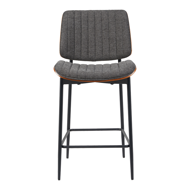 Σκαμπό-μπαρ Kathy pakoworld ξύλο σε καρυδί με γκρι ύφασμα 48.5x52.5x96εκ